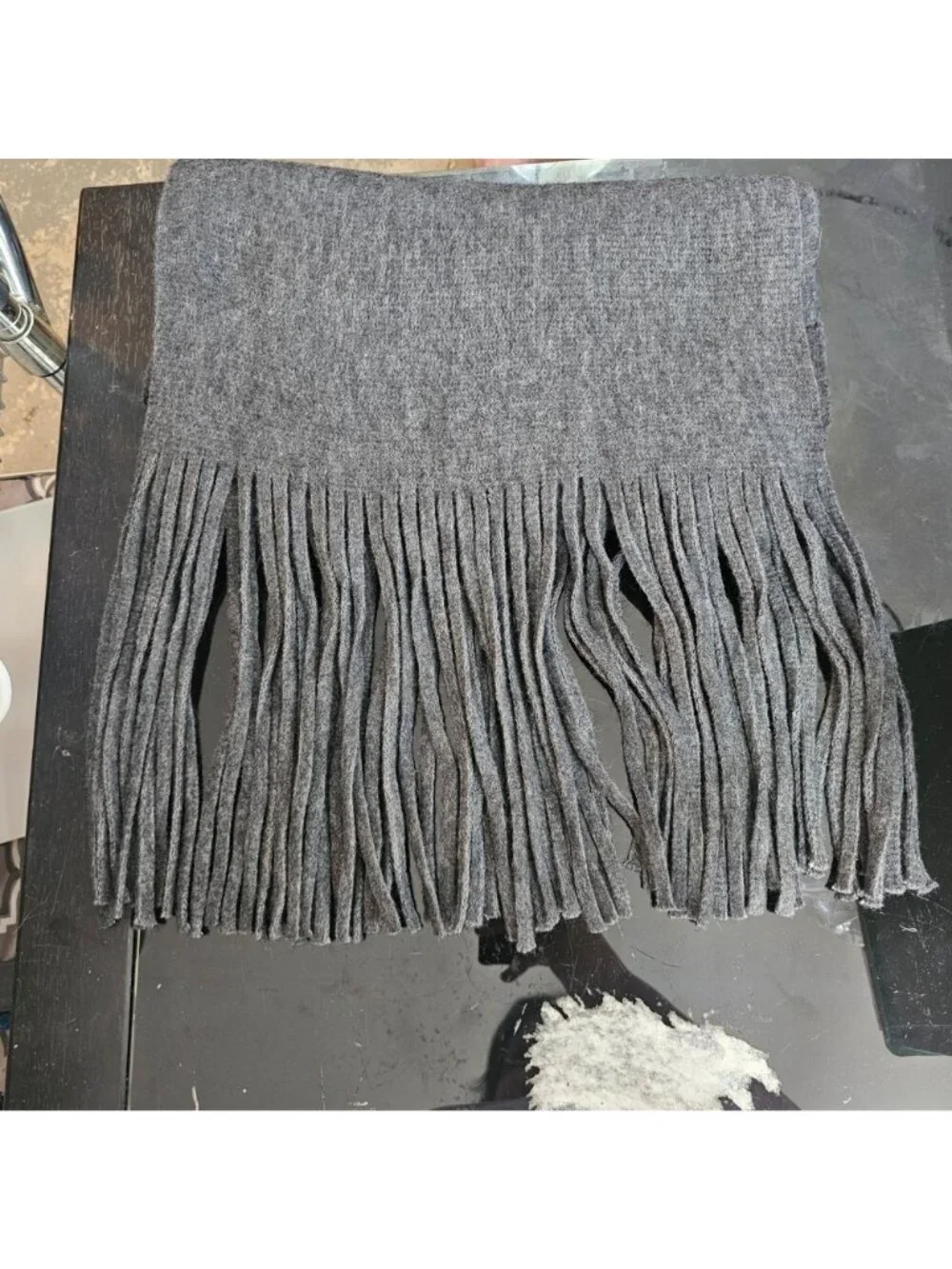 Lucky Brand Gray Fringe Knit Scarf Polyester & Acrylic Blend Soft & Stylish
